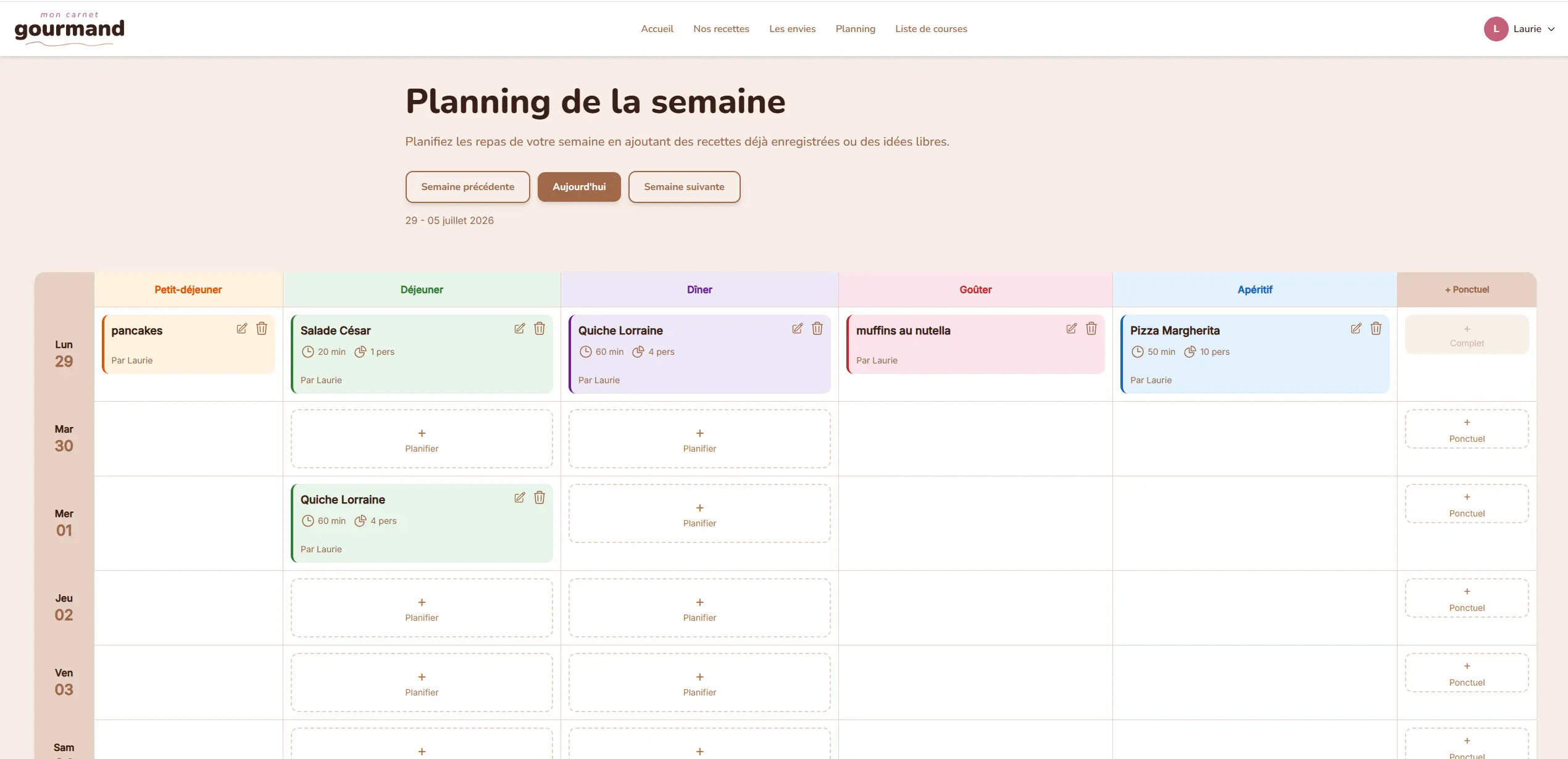 Planning hebdomadaire