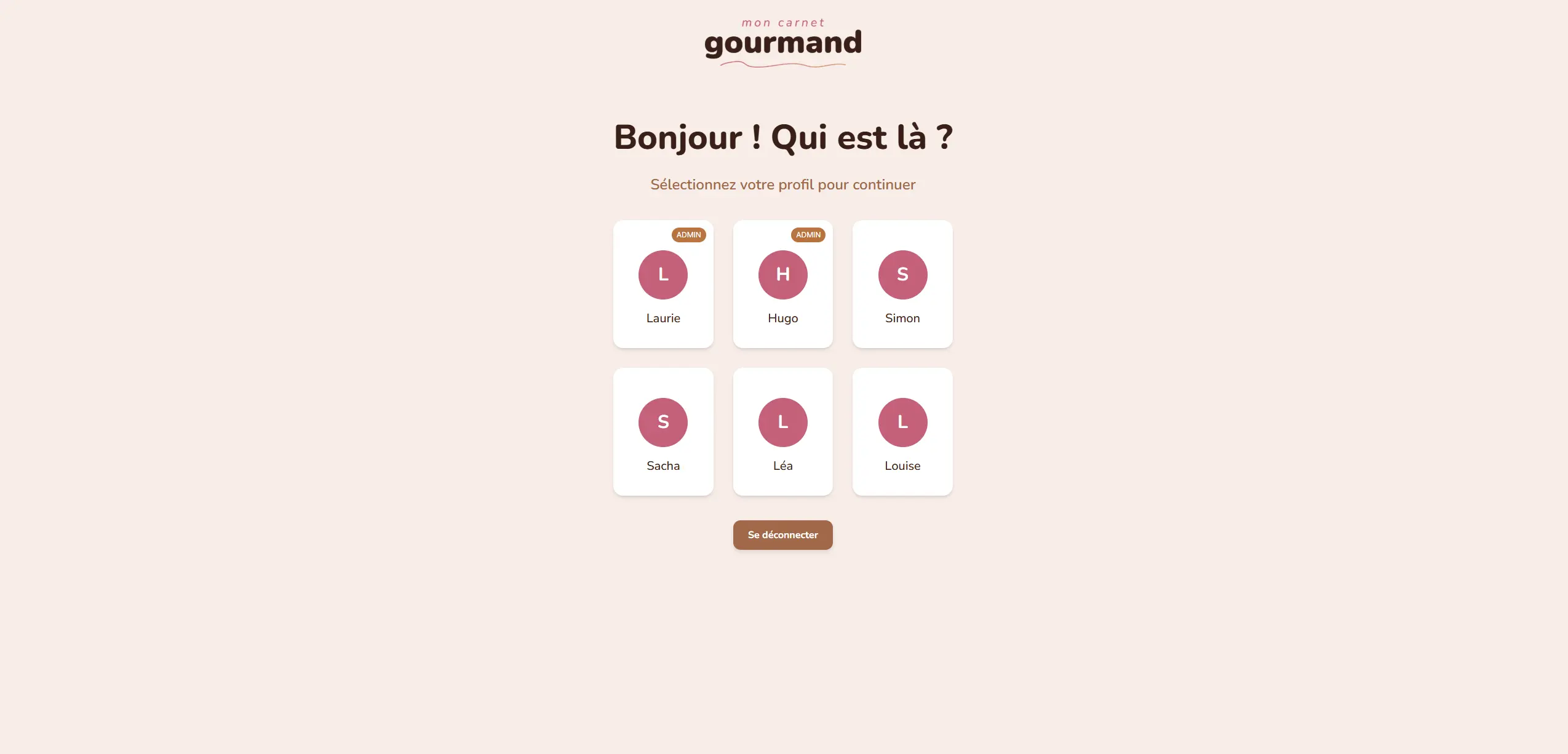 Écran de sélection de profil